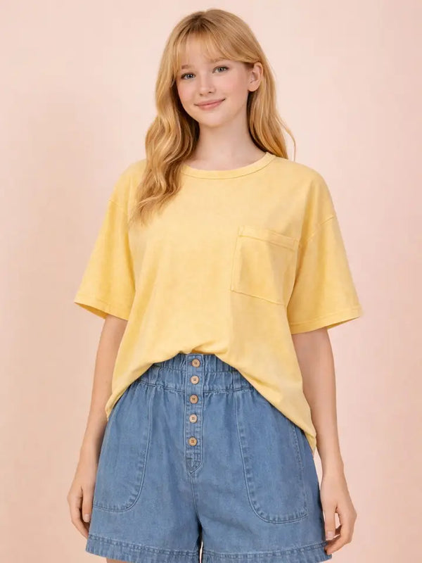 Mineral Washed Pocket Tee - Yellow