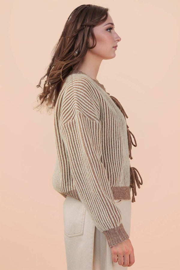 Front Two Tie Cardigan - Mocha