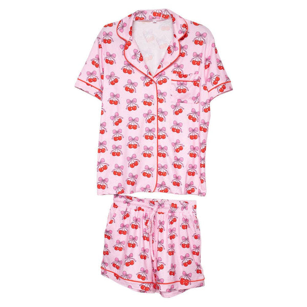 Cherry Bow Repeat Pajama Set - Pink