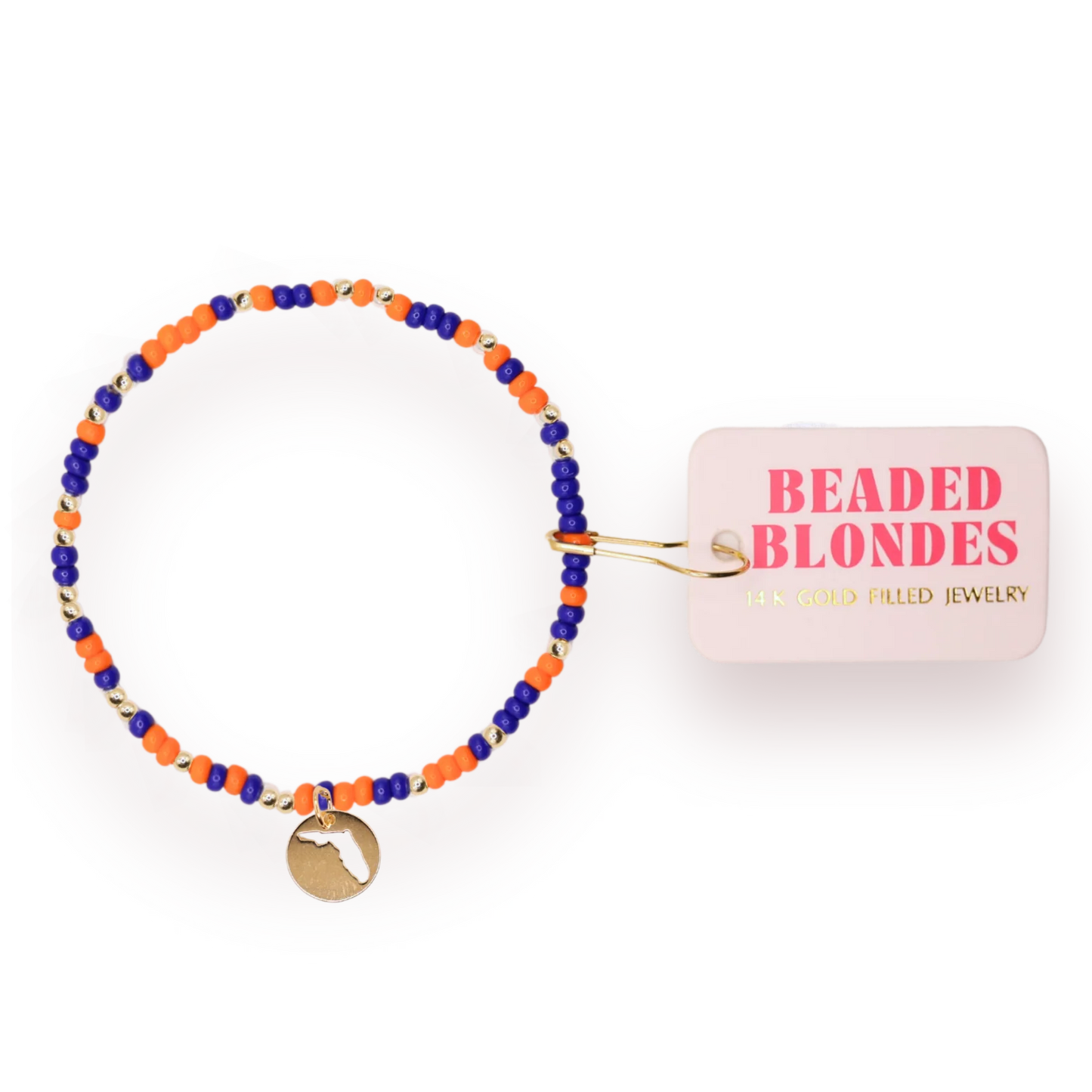 Florida (Orange and Blue) State Cutout Charm Bracelet on Color