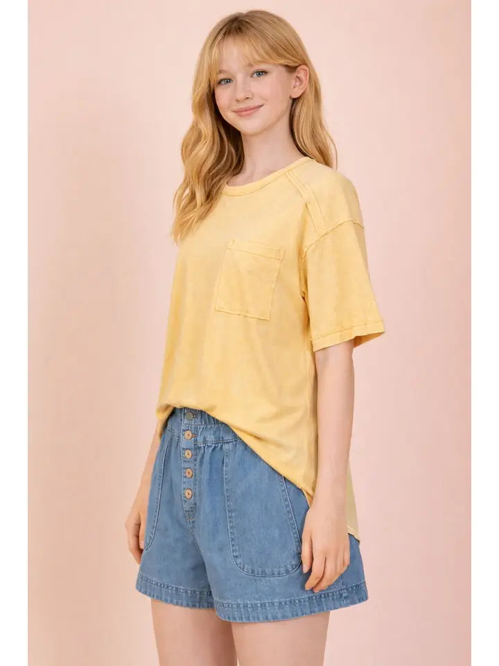 Mineral Washed Pocket Tee - Yellow