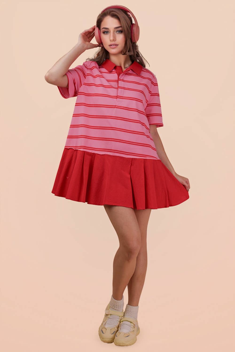 Striped Shirt Mini Dress - Pink