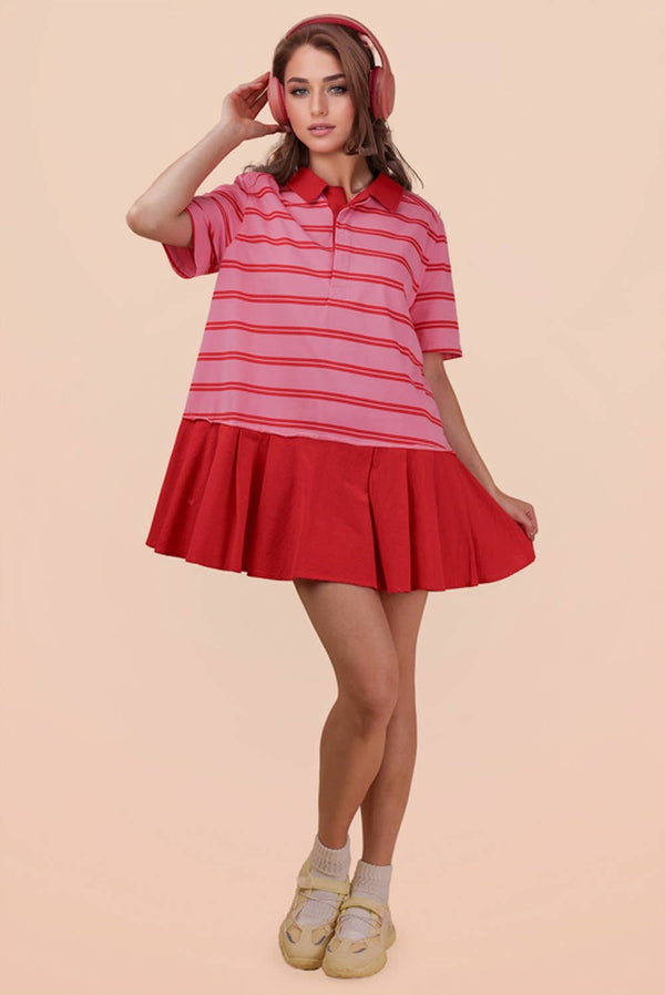 Striped Shirt Mini Dress - Pink