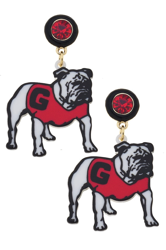 Georgia Hairy Dawg Resin Mascot Earrings in Red/Black