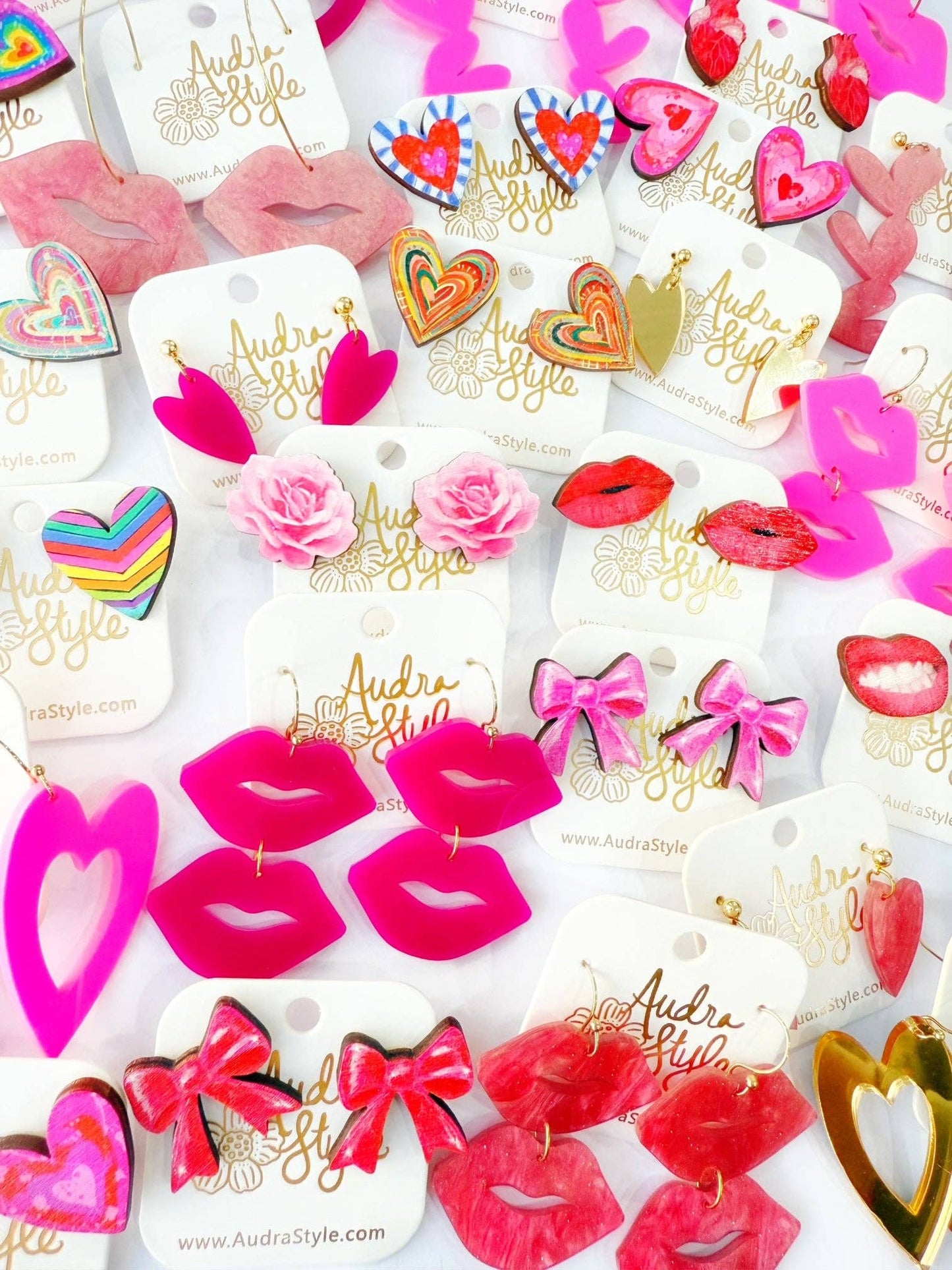 Valentine's Day Earring - Triple Hearts - Hot Pink