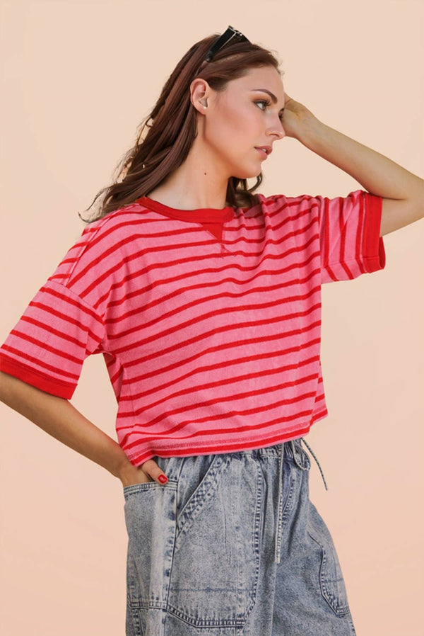 Oversized Stripe Top - Red