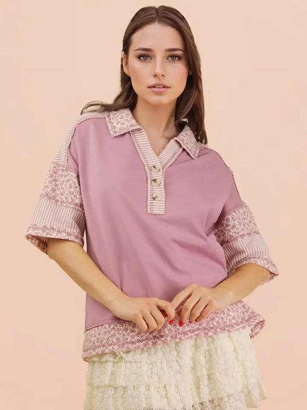 Oversized Collard Knit Top - Mauve