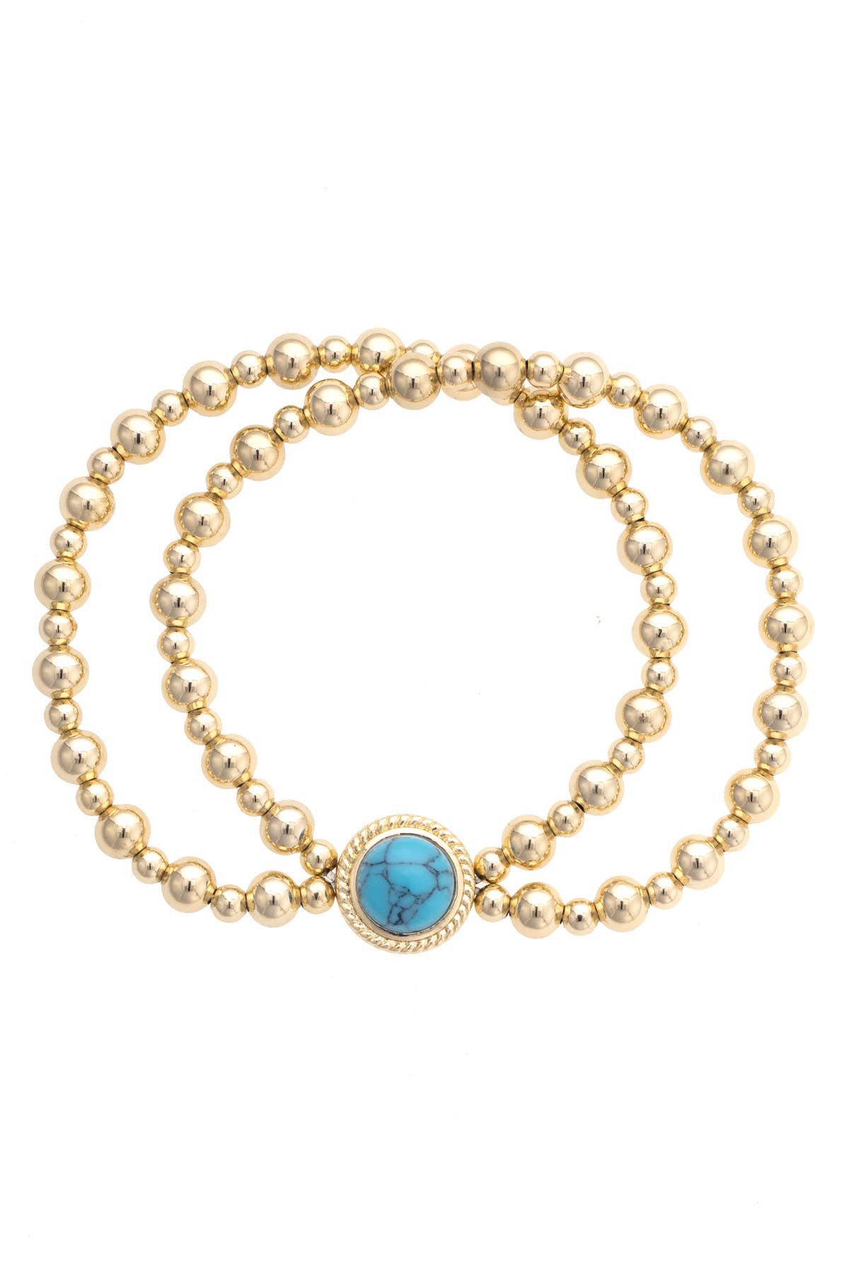 Los Alamos 2-Row Ball Bead Bracelet in Shiny Gold