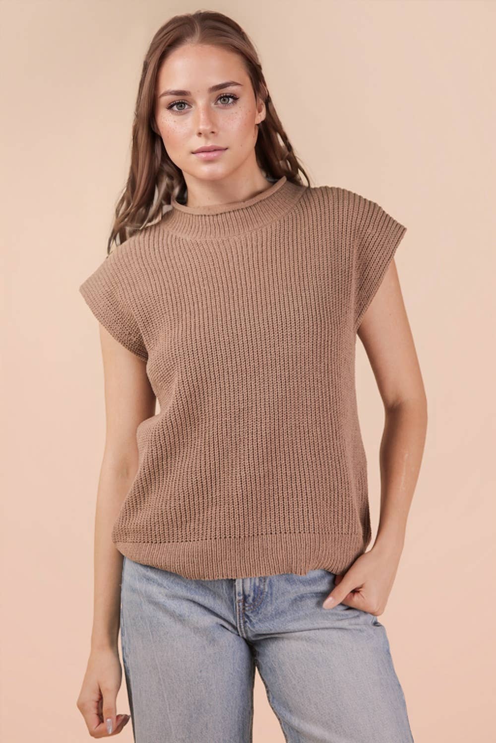 Oversized Soft Knit Sweater Vest - Mocha