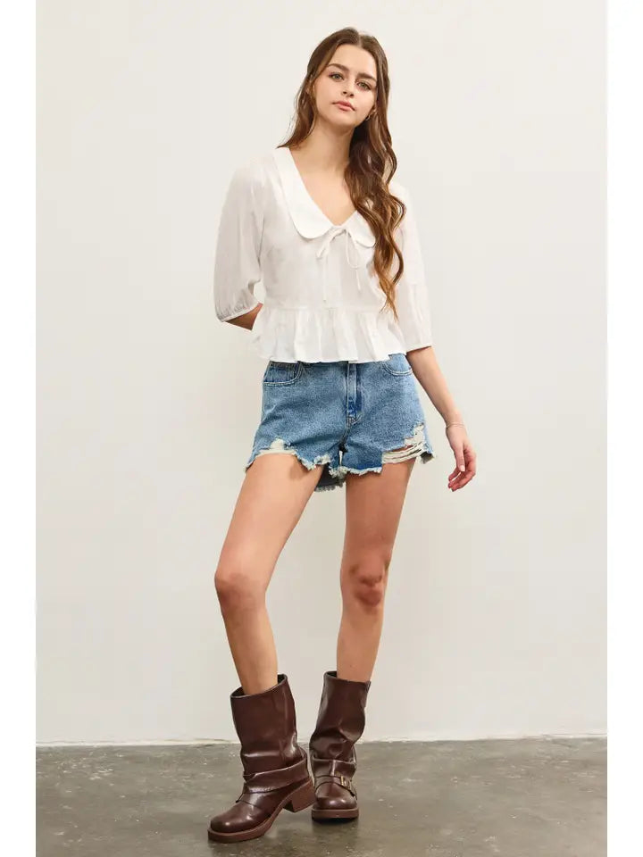 Back Pocket Star Shadow Patch Denim Shorts