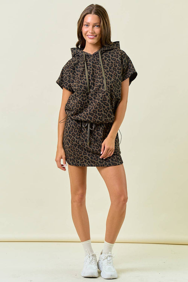 Oversized Terry Hoodie - Olive Leopard