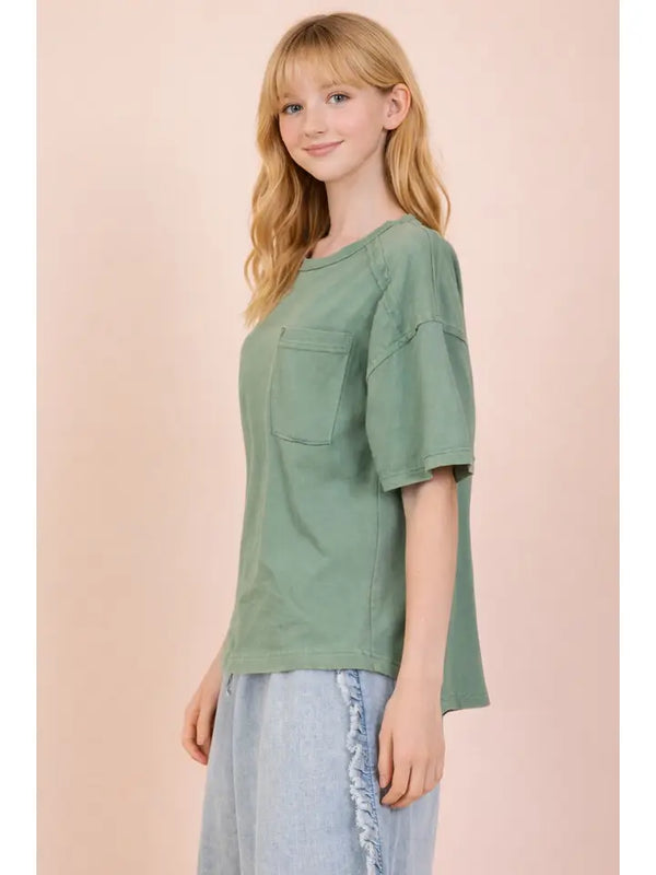 Mineral Washed Pocket Tee - Sage