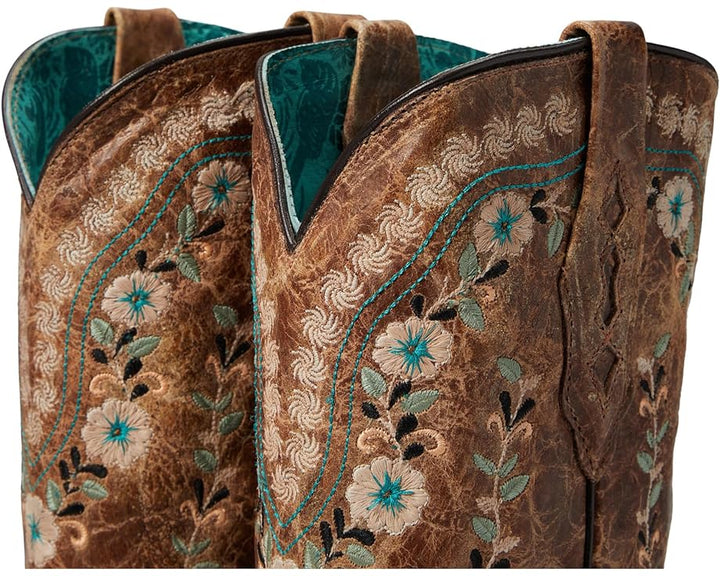 Cognac Flower Embroidery Corral Boot