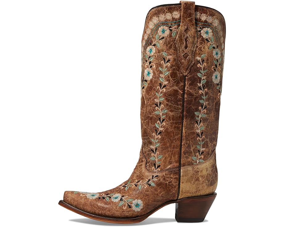 Cognac Flower Embroidery Corral Boot
