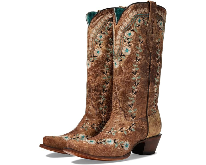 Cognac Flower Embroidery Corral Boot