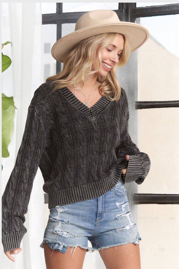 Mineral Washed Sweater - Charcoal