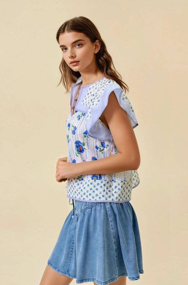 Flutter Sleeve Top - Blue