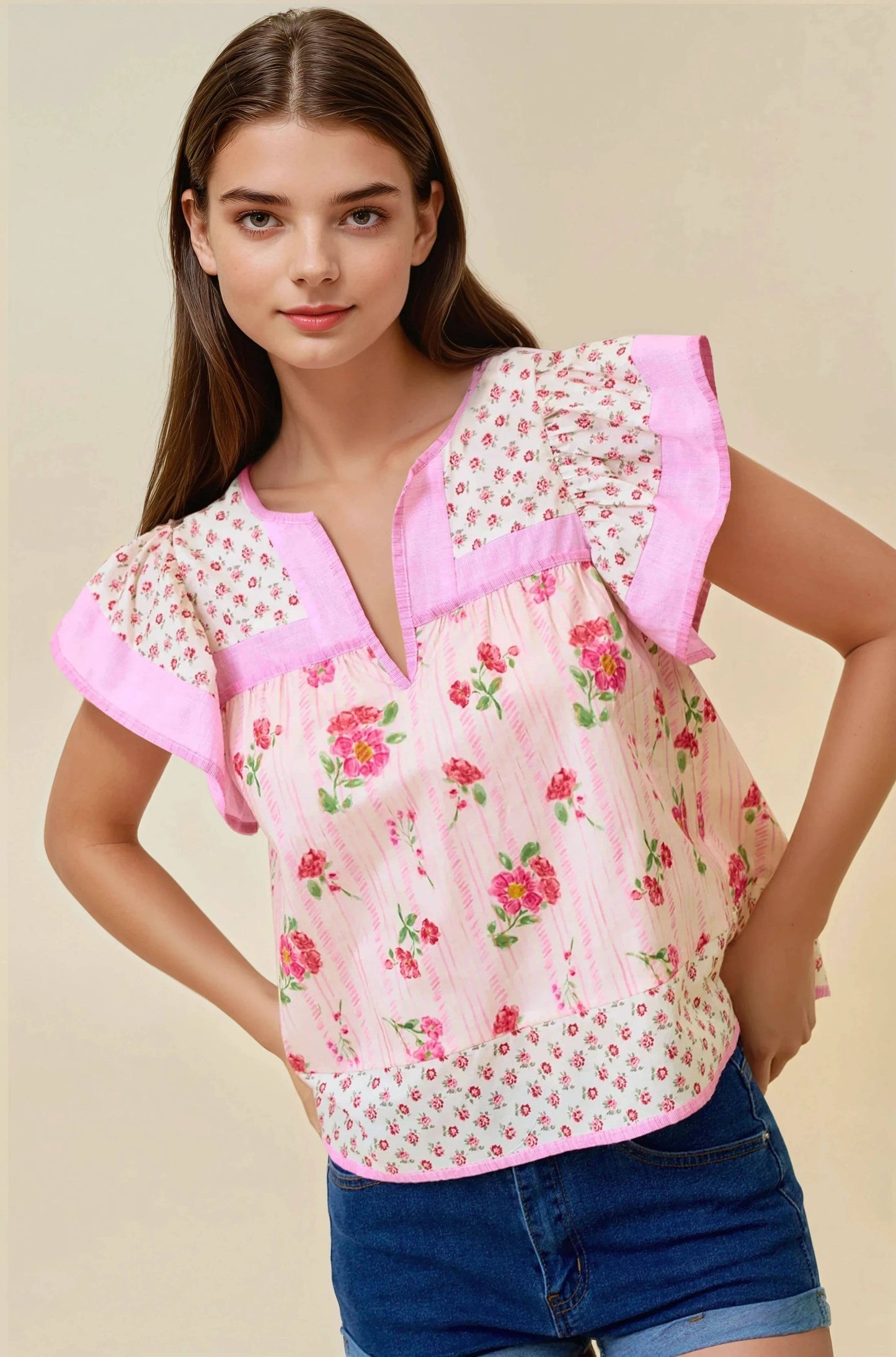 Flutter Sleeve Top - Pink