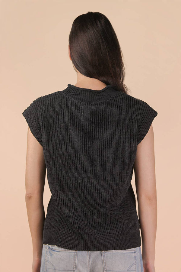 Oversized Soft Knit Sweater Vest - Black