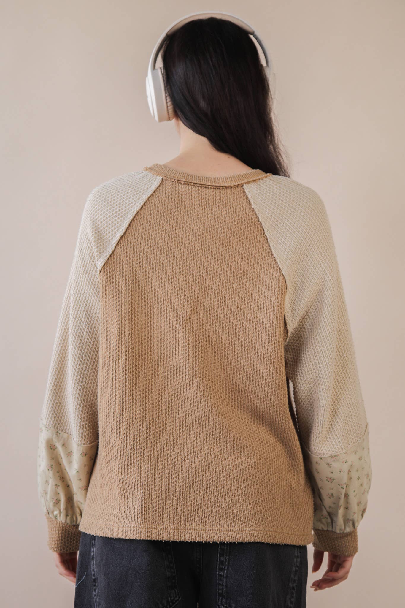 Raglan Sleeve Color Block Sweater - Mocha