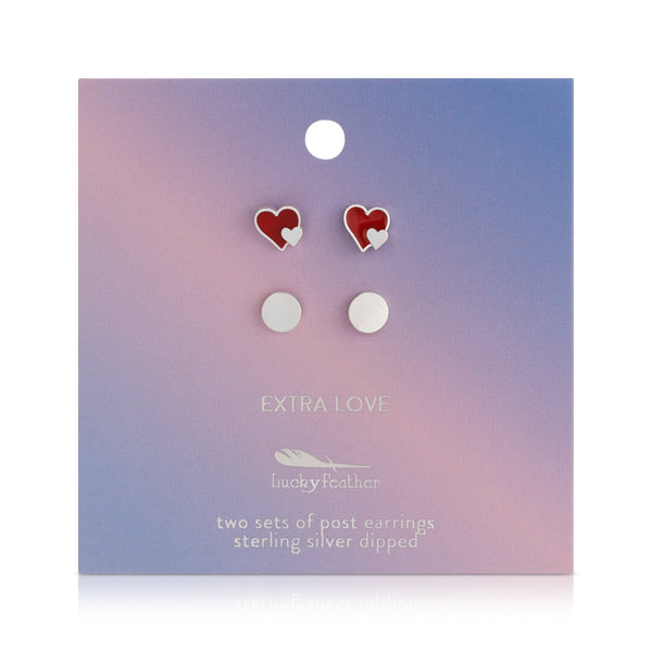 Earring Set - 2 pr - Hearts/rounds (silver) - Extra Love