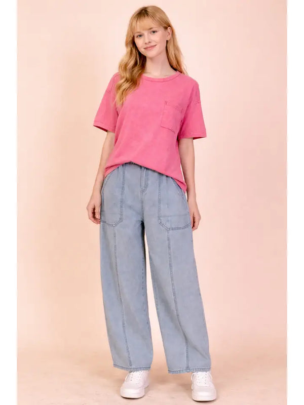 Mineral Washed Pocket Tee - Pink