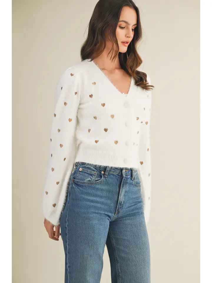 Puff Sleeve Sweater Cardigan - Ivory