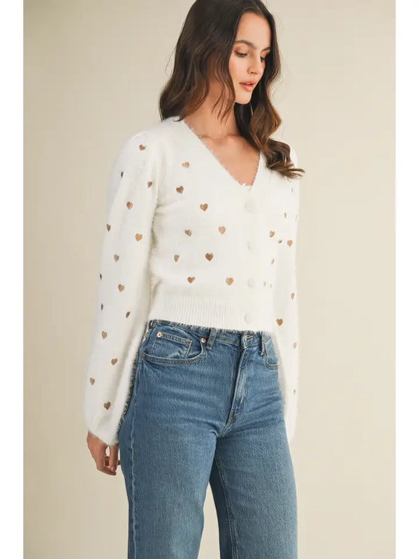 Puff Sleeve Sweater Cardigan - Ivory