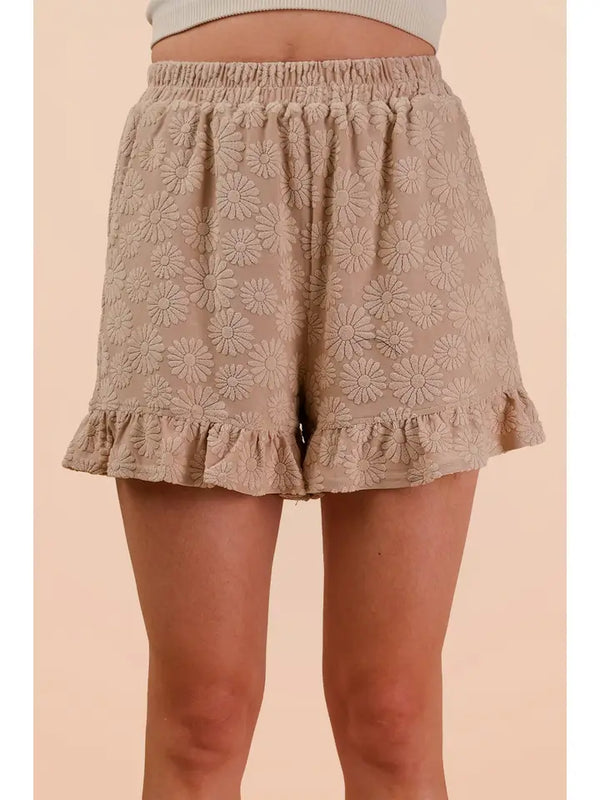Floral Textured Ruffle Knit Set - Taupe