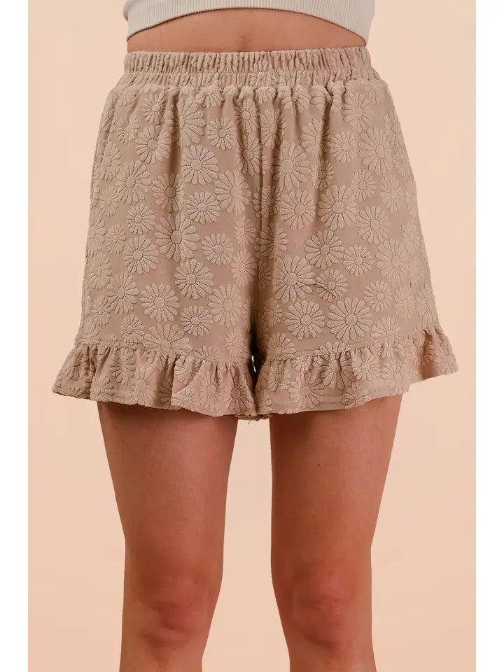 Floral Textured Ruffle Knit Set - Taupe