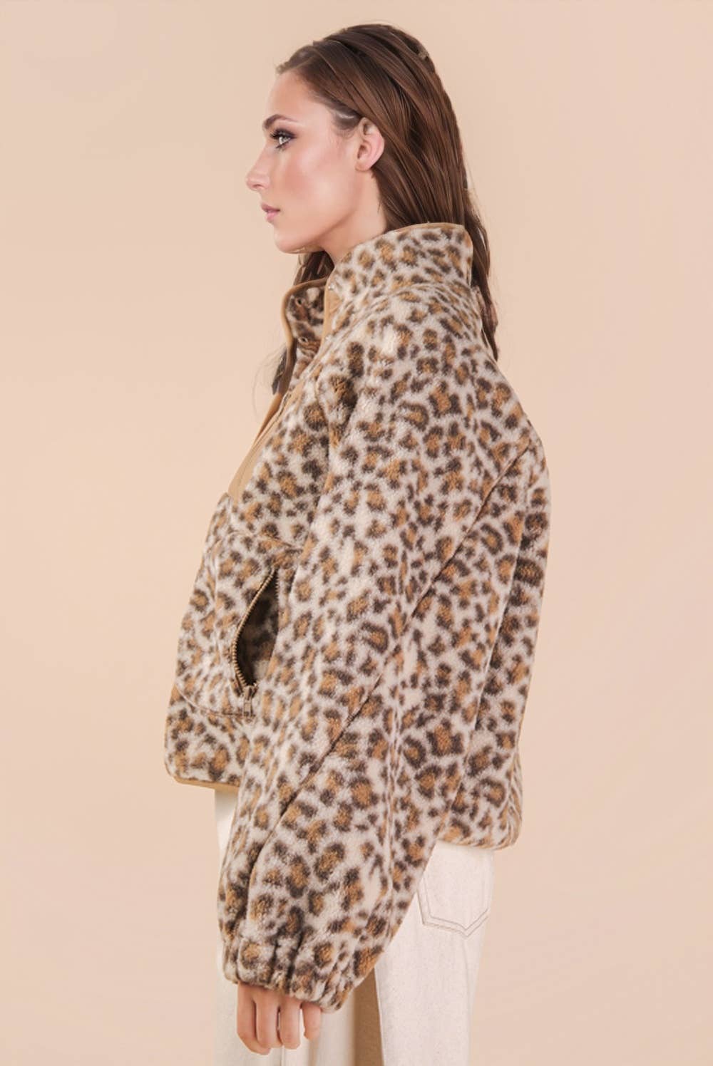 Leopard Fleece Jacket - Cream