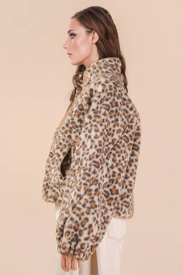 Leopard Fleece Jacket - Cream