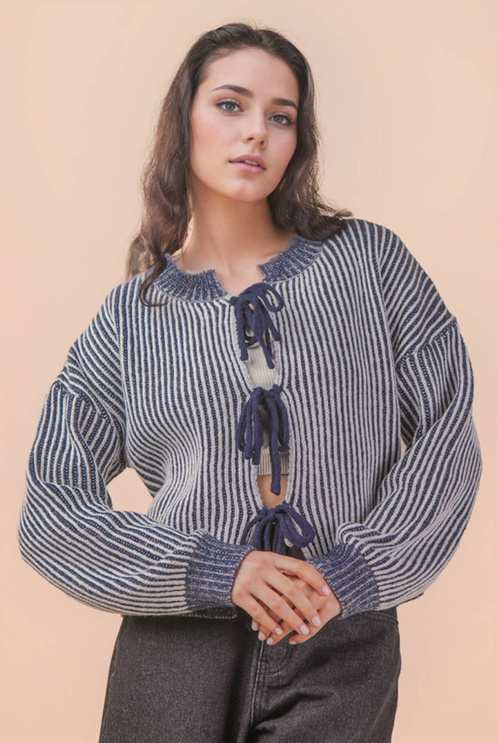 Front Two Tie Cardigan - Navy