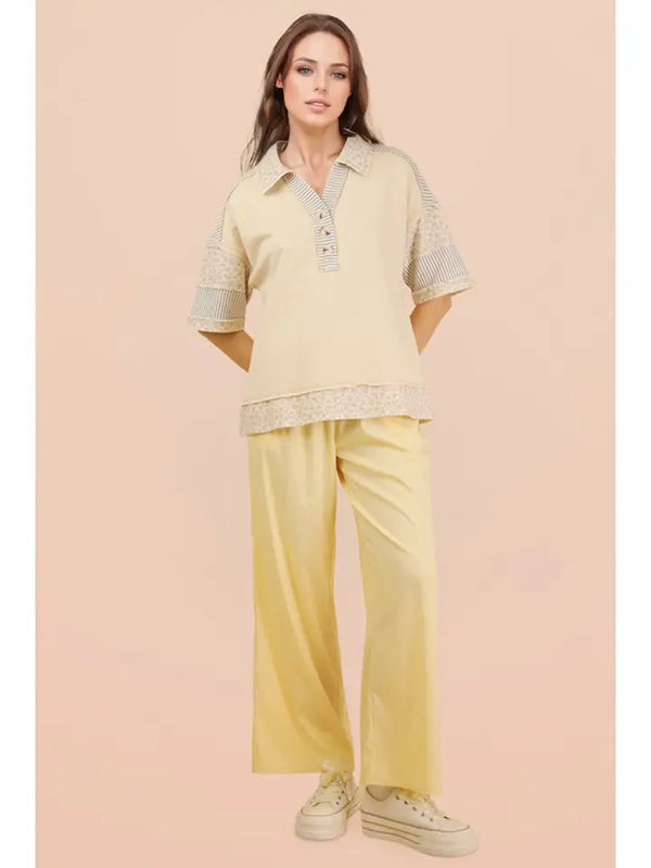 Oversized Collard Knit Top - Natural