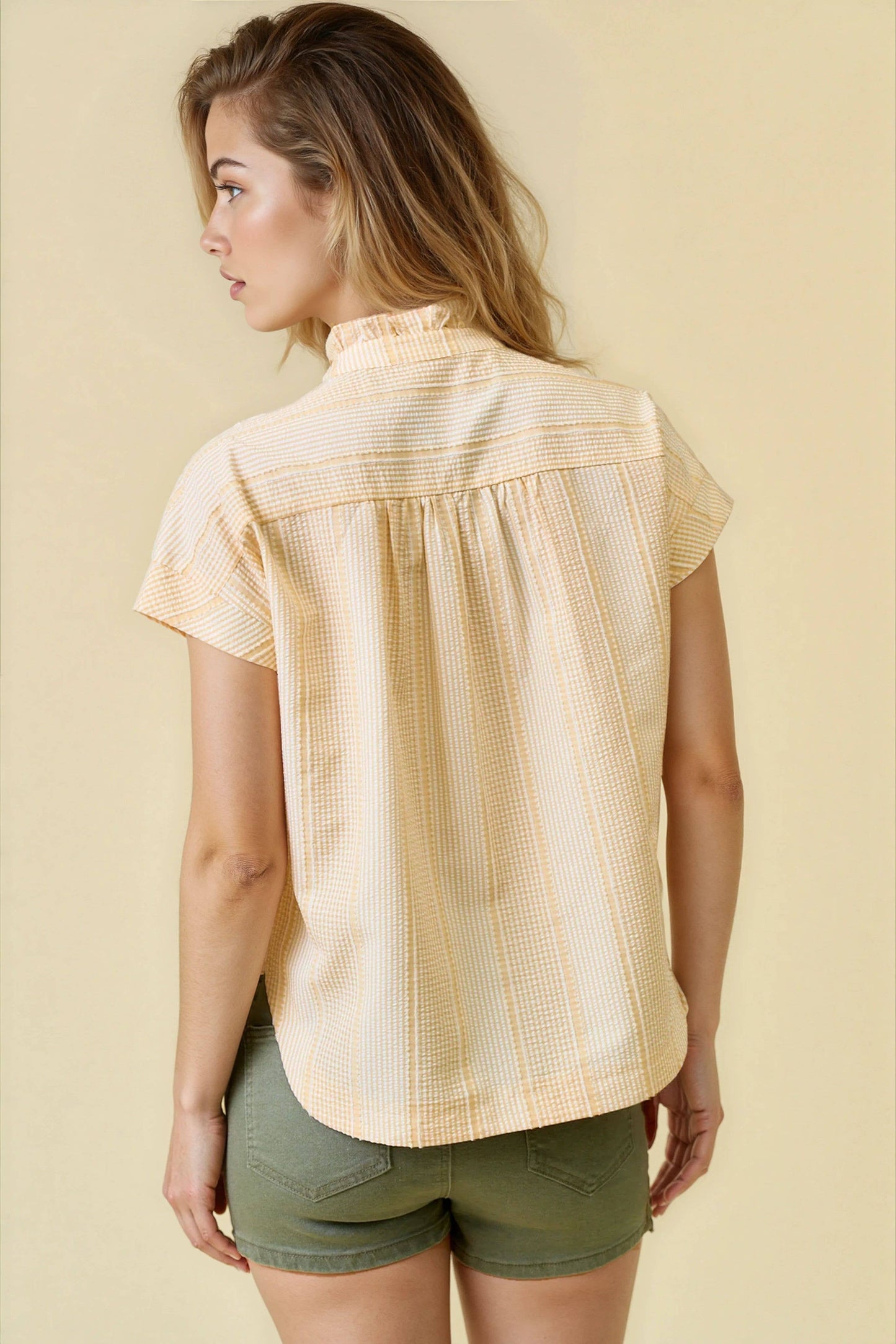 Gingham Ruffle Mix Top - Butter