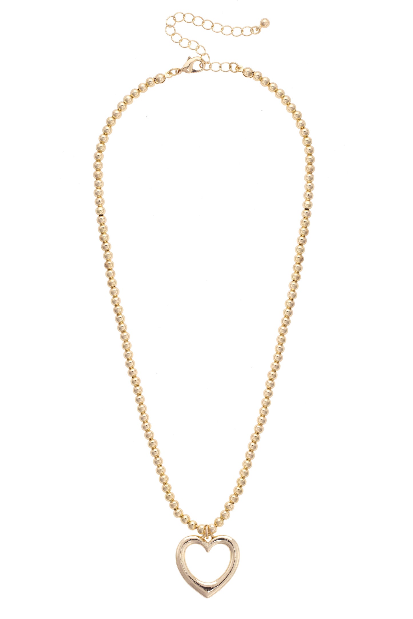 Haley Open Heart Ball Bead Necklace in Shiny Gold