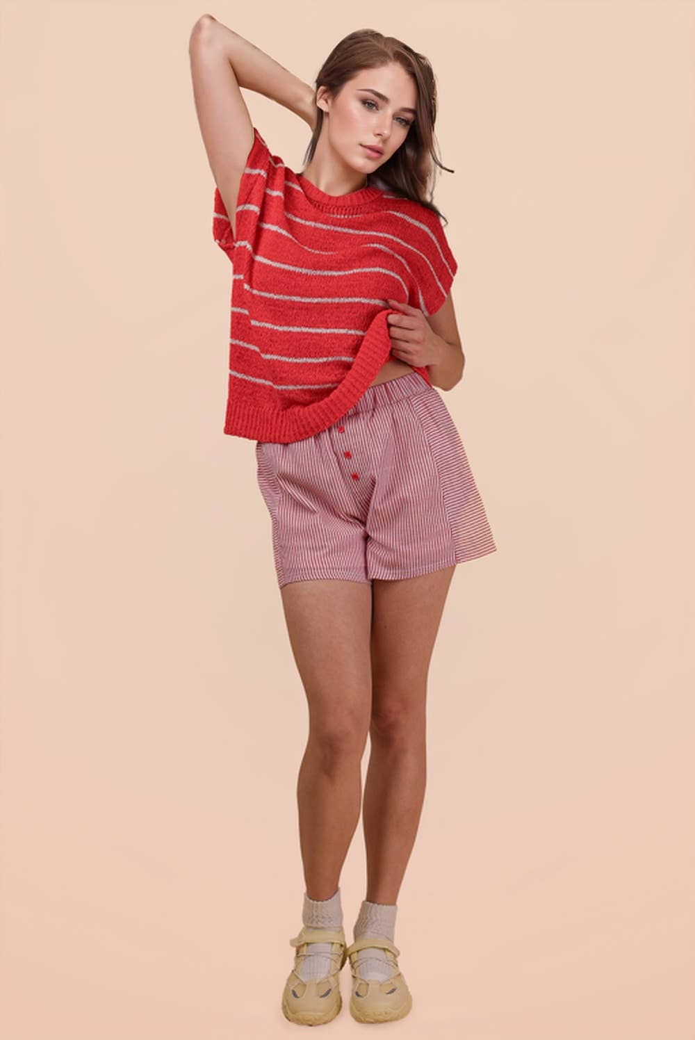 Striped & Checker Boxer Shorts: Red Stripe