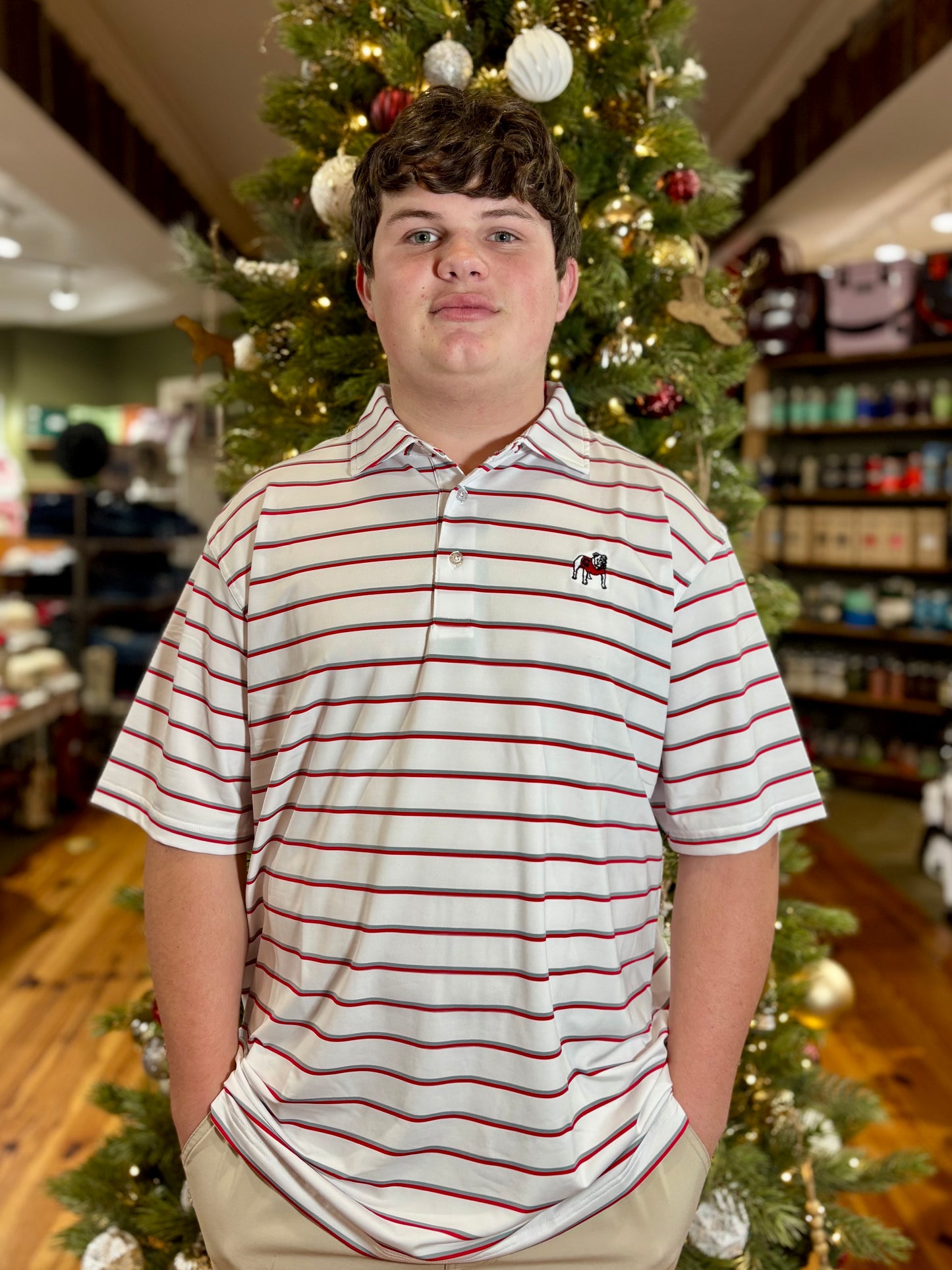 Standing Dawg Polo- Red/ White/ Silver