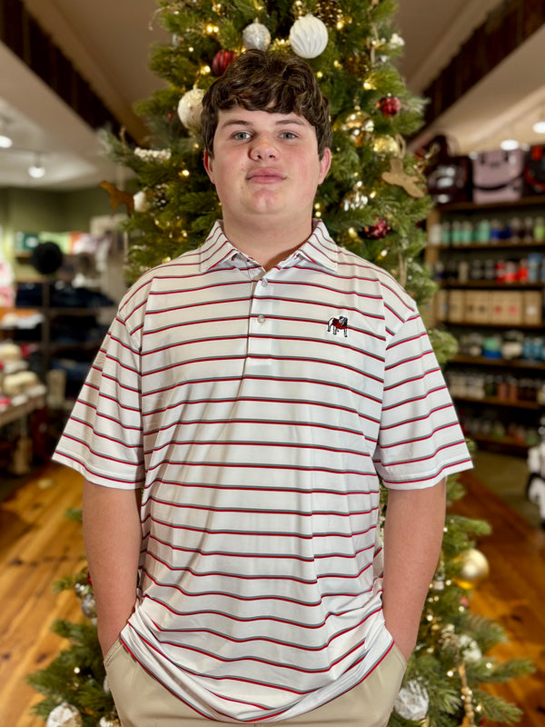 Standing Dawg Polo- Red/ White/ Silver