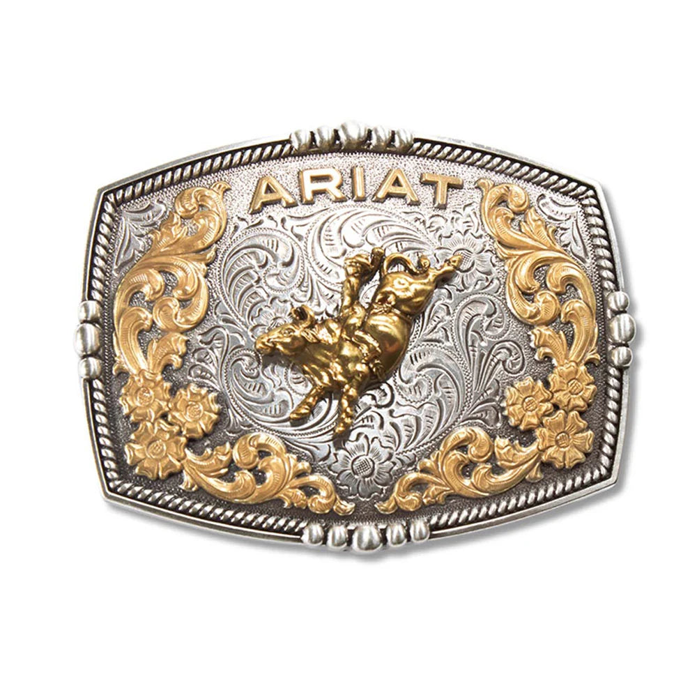 Ariat Men's Multi Finish Bull Rider Rectangle Belt Buckle