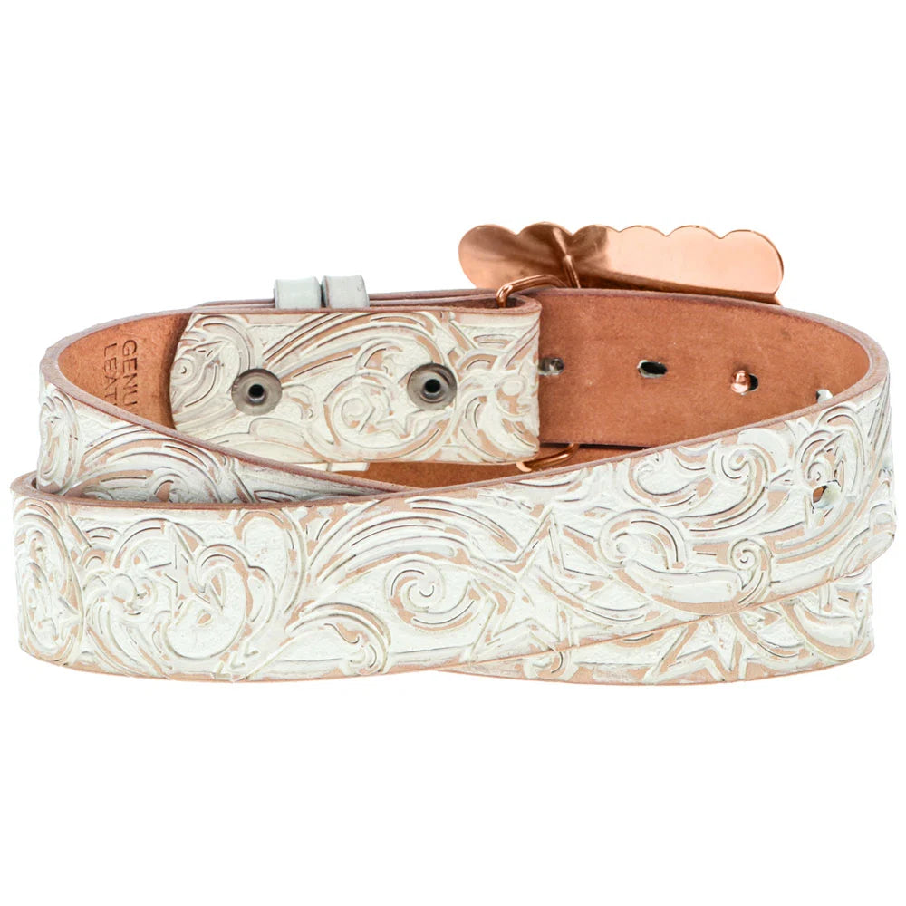 Stella Ivory/Tan Hand Tooled Filigree Belt