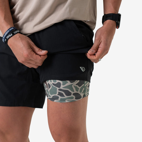 5.5" Athletic Short - Heather Black - Retro Duck Camo