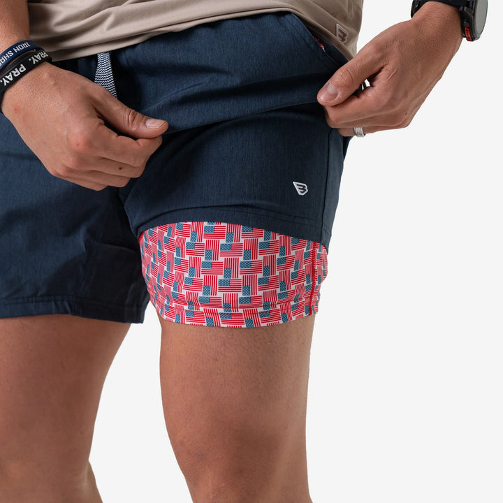5.5" Athletic Short - Heather Navy - American Flag Liner