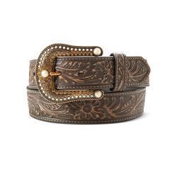 Ariat Ladies 1.5" Floral Embossed Brown Belt