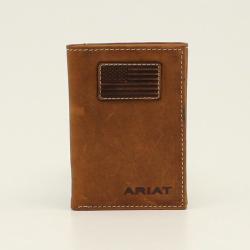 Ariat Mens Trifold Wallet Flag Patch Logo Medium Brown