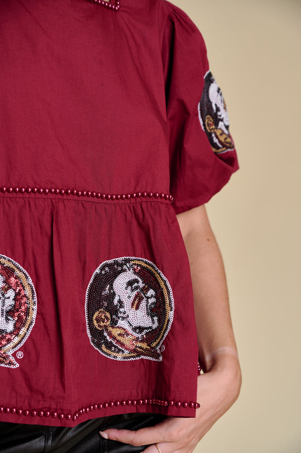 The Puff Sleeve Peplum Top - FSU