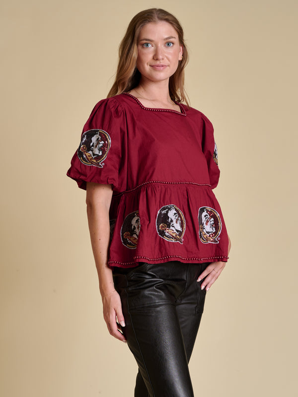 The Puff Sleeve Peplum Top - FSU