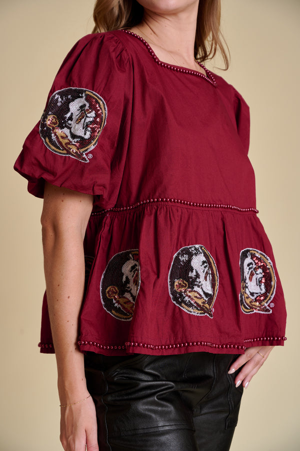 The Puff Sleeve Peplum Top - FSU