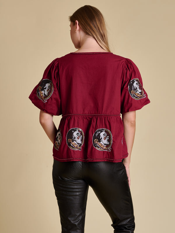 The Puff Sleeve Peplum Top - FSU