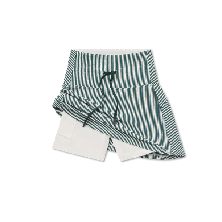 Marie Seersucker Active Skirt - Hunter Green & White